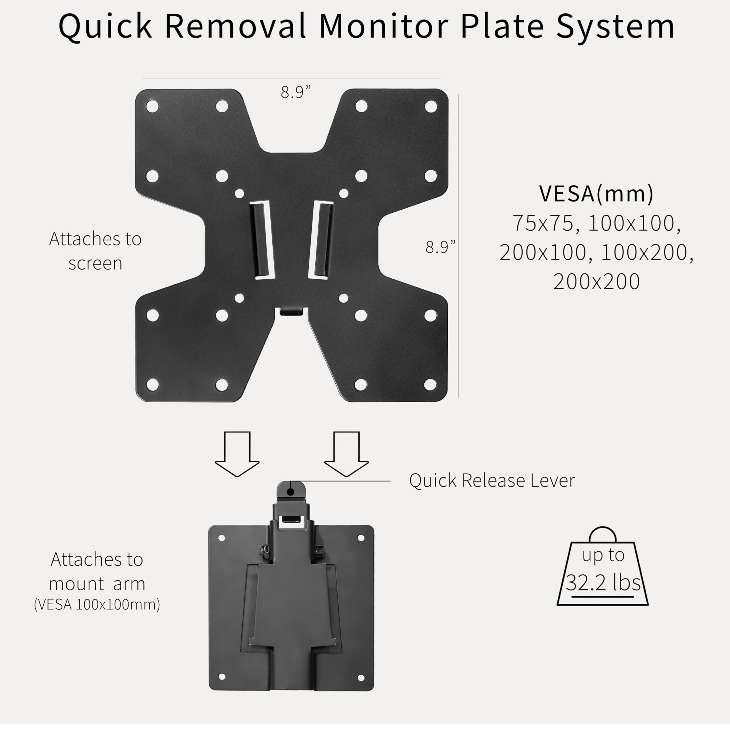 VIVO Large VESA Mount Quick Release Bracket Kit - Black Stand Attachment for Easy LCD Monitor & TV Screen Mounting, STAND-VAD2H